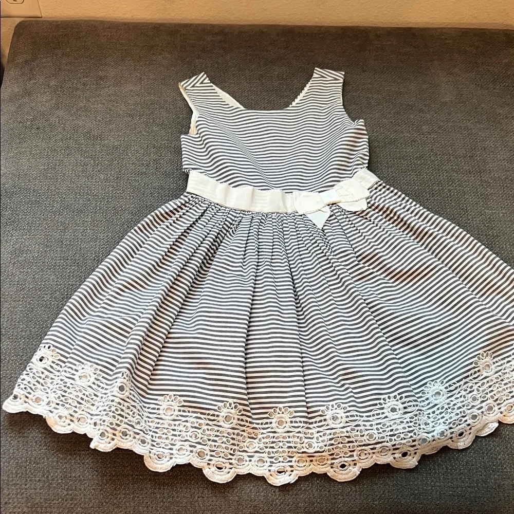Gymboree Black and White Striped Dress with Lace Trim